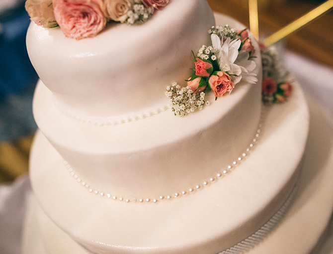Close up of tier wedding cake