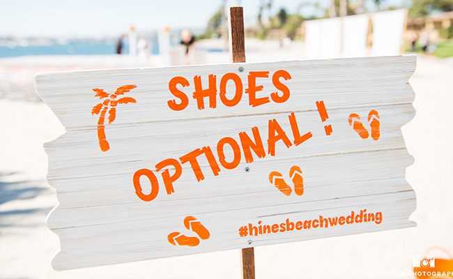 Beach Wedding sign to announce shoes optional