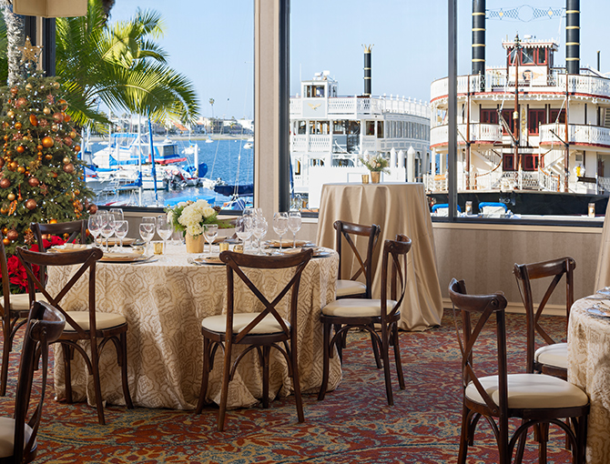 Shell Room with holiday decorations overlooking Mission Bay