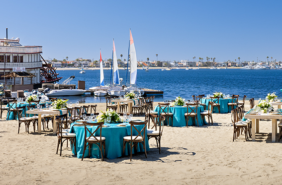 Beach meeting setup at the Bahia Resort Hotel in San Diego, CA.