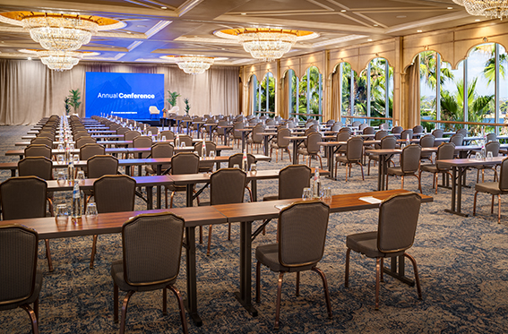 Conference setup at the Bahia Resort Hotel in Mission Bay, San Diego.